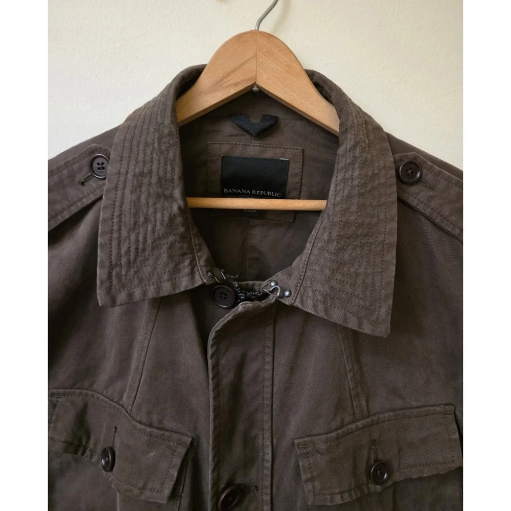 Banana Republic Water‎ Resistant Mens Field Chore Military Jacket Cargo Green LT